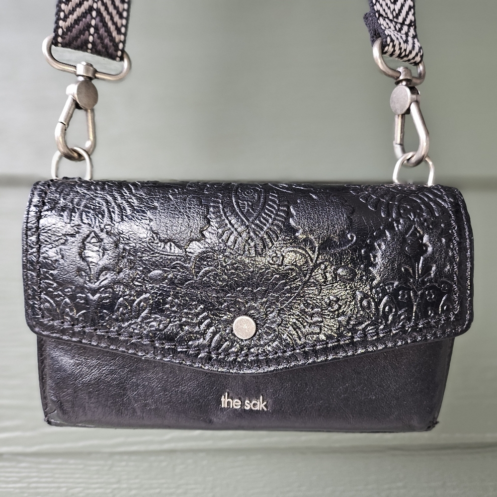 The Sak Black Embossed Leather Crossbody Bag